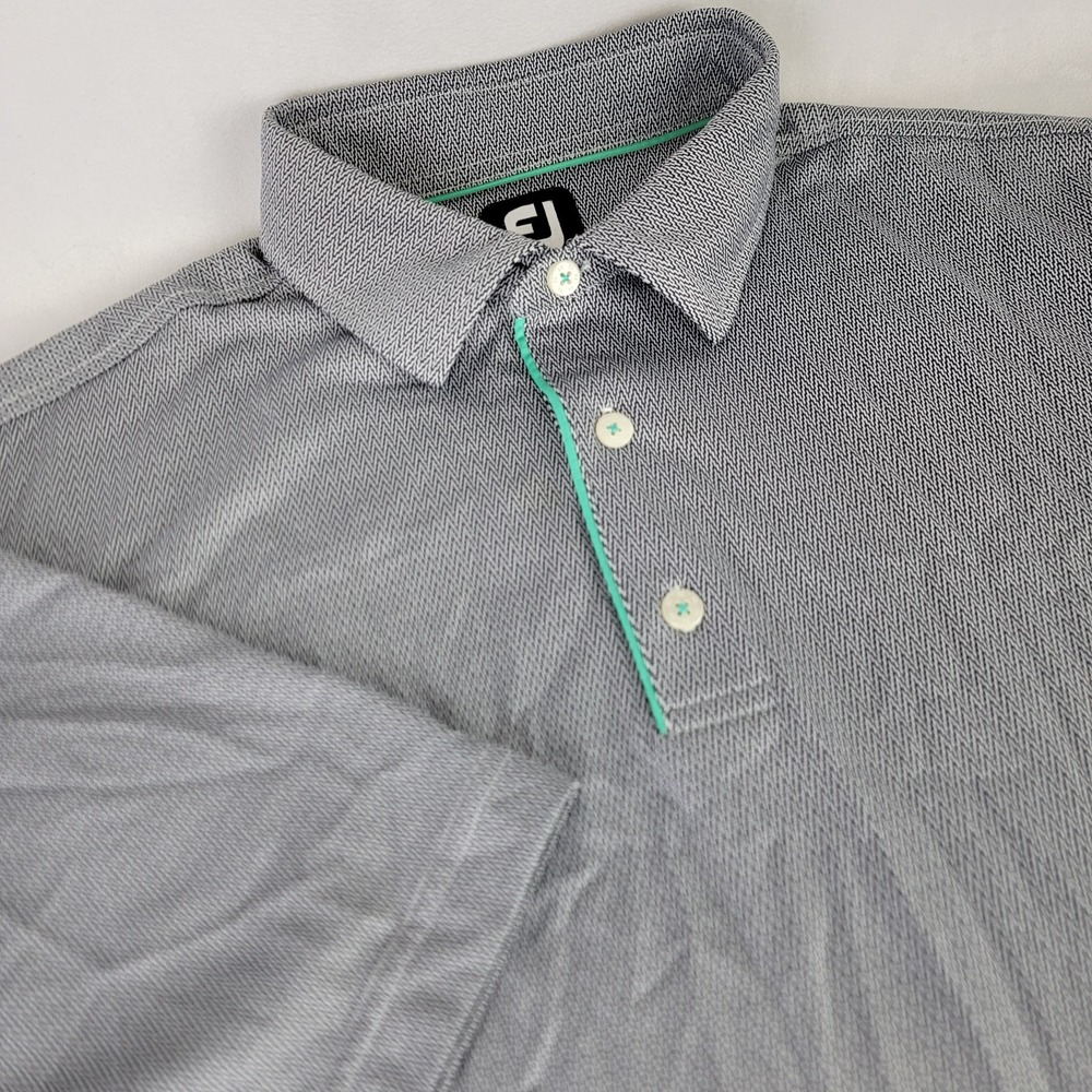 FootJoy FJ Golf Polo Men's XL Golf Logo Blue White Zig Zag All Over Pattern